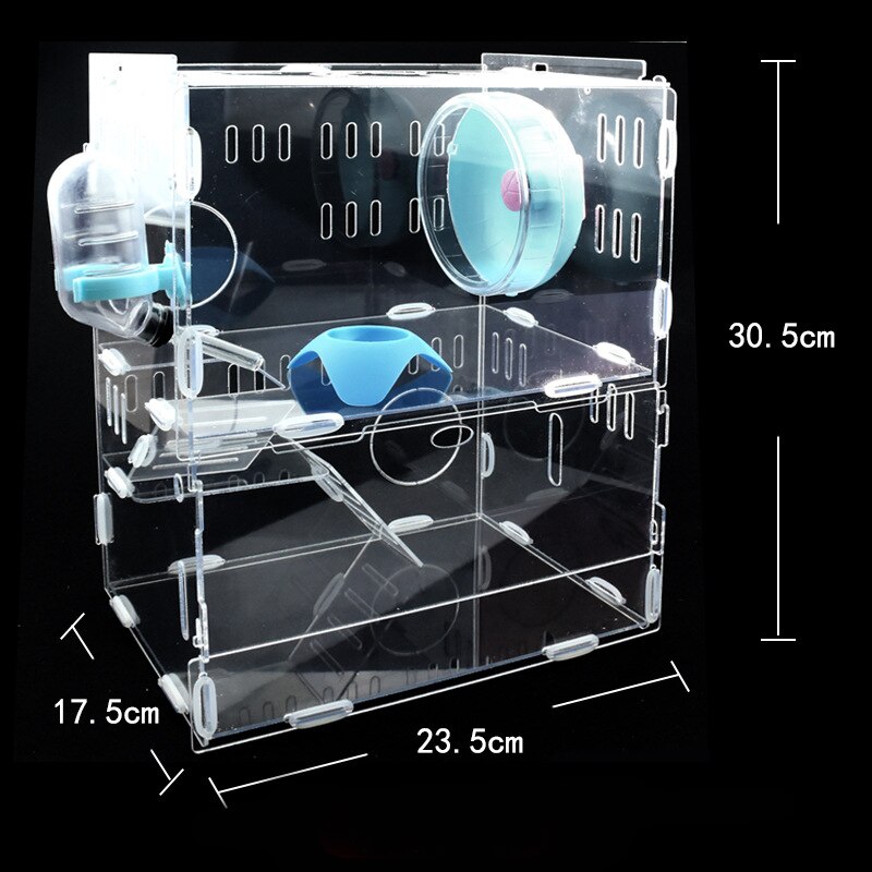 Acrylic Hamster Cage Transparent Double Layer Large Size DIY Guinea Pig Villa Toy Small Pet Rat Nest hedgehog House Accessories: C11
