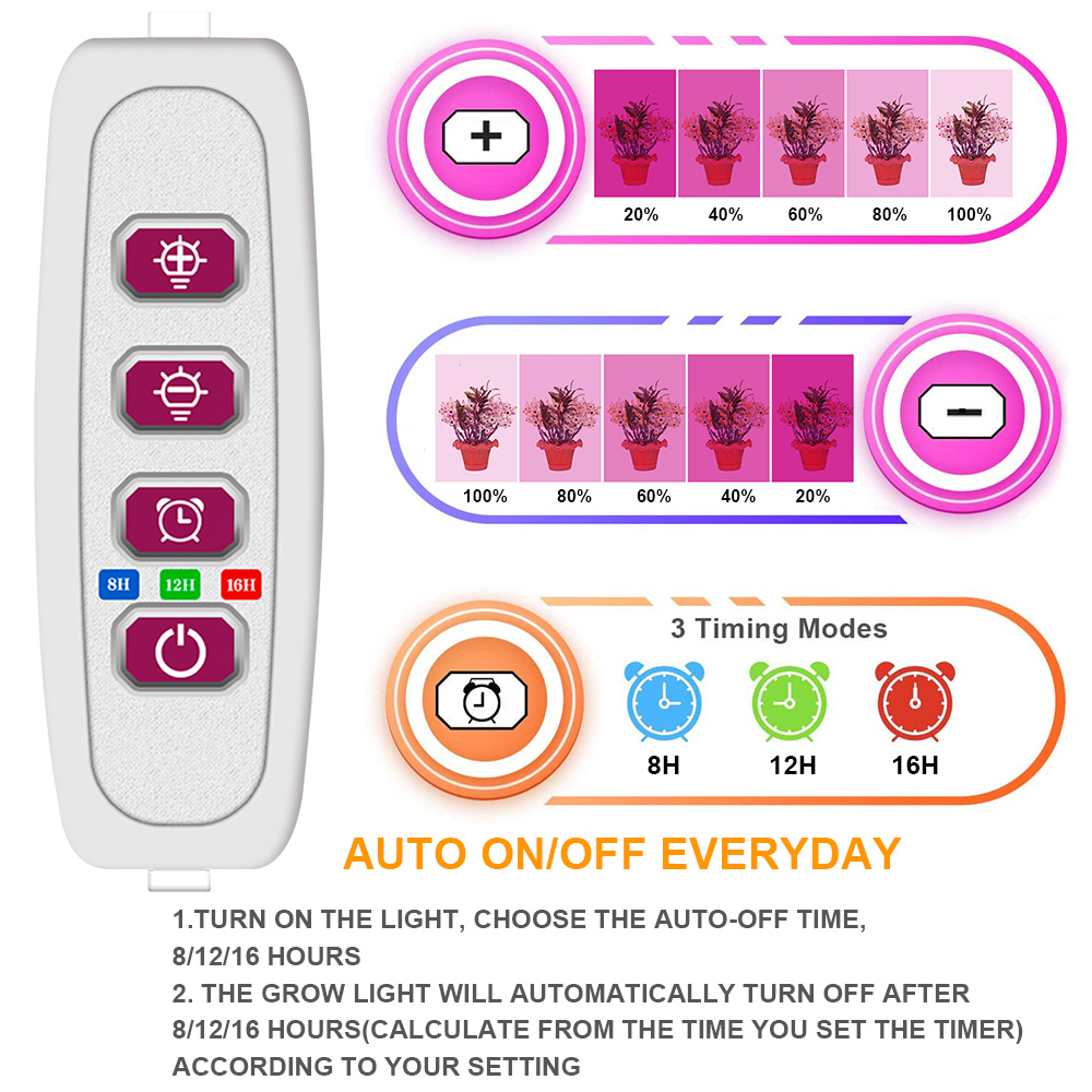 5V LED Grow Light 8/12/16H Timer USB Phyto Lamp Three Angel Ring Full Spectrum Phyto Lamp for Indoor Plants Flowers Growth Light