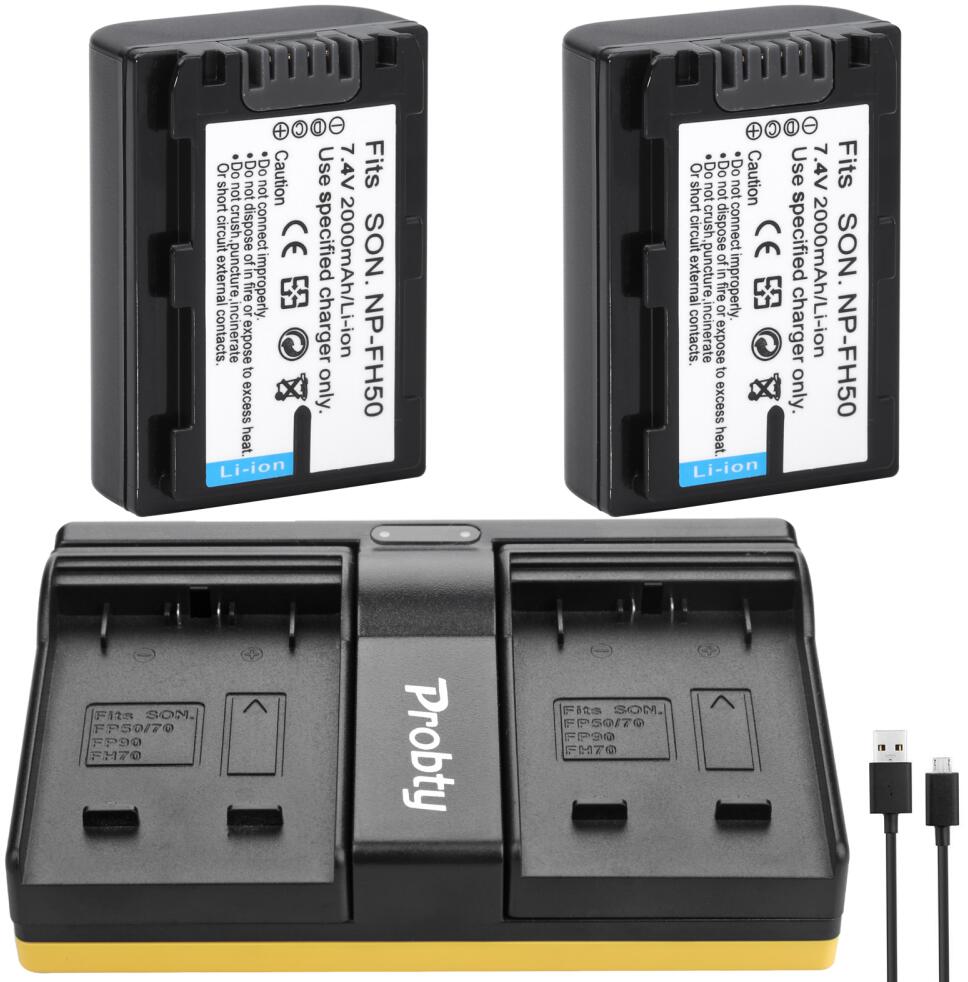 NP-FH50 Batteria + Caricabatterie Per Sony NP-FH40 DSC-HX1 HX100V DSLR A230 A330 DCR-SR42 DCR-SR60 DCR-SR62 DCR-SR80 DCR-SR82: 2battery and charger
