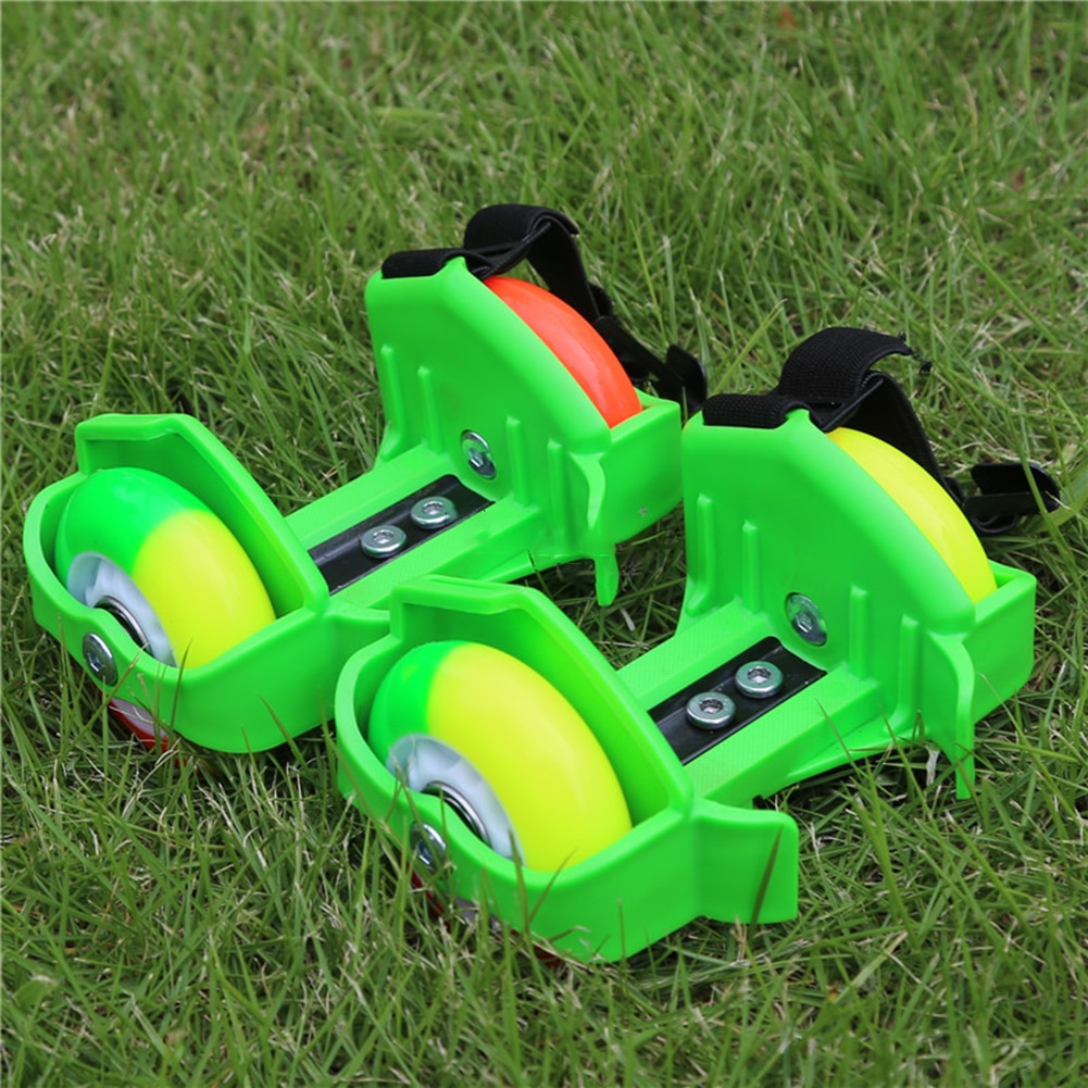 1 par de zapatos de dos ruedas para niños, zapatos de tacón de patín con luz ajustable para de Chico, conducción nocturna intermitente: Green