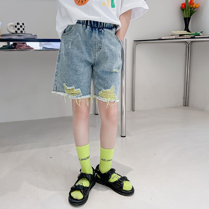 Summer Girls Riped Denim Shorts 6 7 8 10 12 years Casual Teenage Girls Outfits: 14