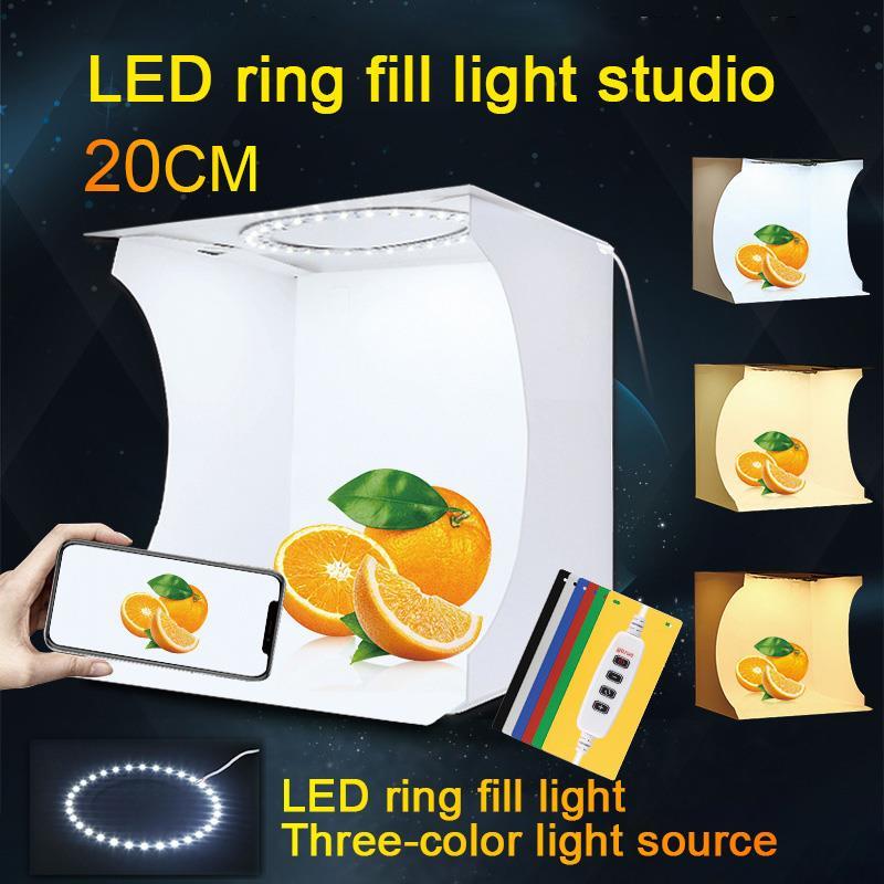 20cm Mini Foldable Photo Studio Box Photography Lightbox Studio Shooting Tent kit with LED Ring & 6 Color Backdrops: Default Title