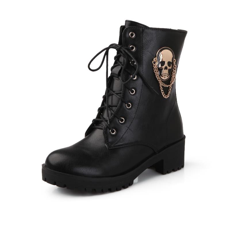 Morazora Enkellaarsjes Voor Vrouwen Schedel Street Lace Up Platform Vrouwen Laarzen Mode Dames Herfst Winter laarzen Schoen: 8