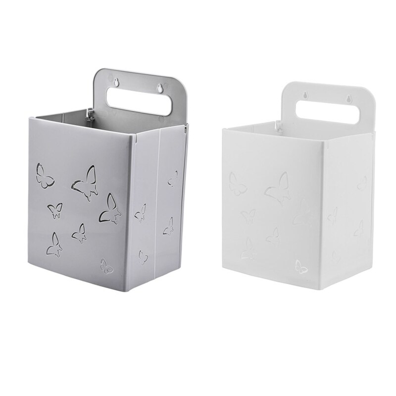 Plastic Collapsible Hanging Laundry Hamper with Handle Foldable Wall Mount Basket Hollow Out Butterfly Dirty Clothes Bin