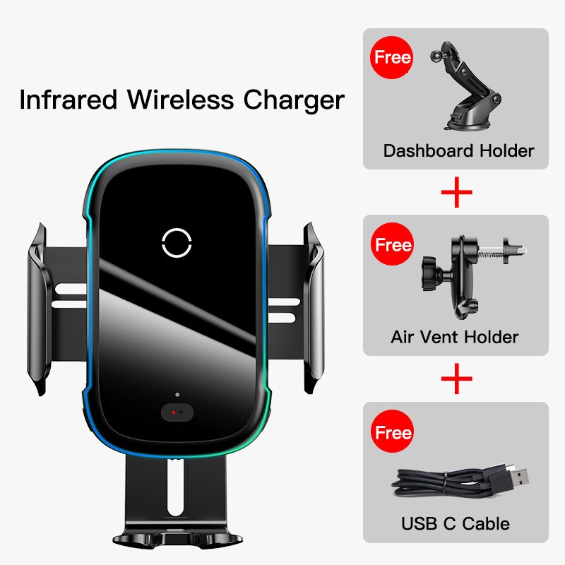 Baseus biltelefonholder 15w qi trådløs oplader til iphone 11 xiaomi samsung bilholder infrarød hurtig trådløs oplader: Biltelefonholder