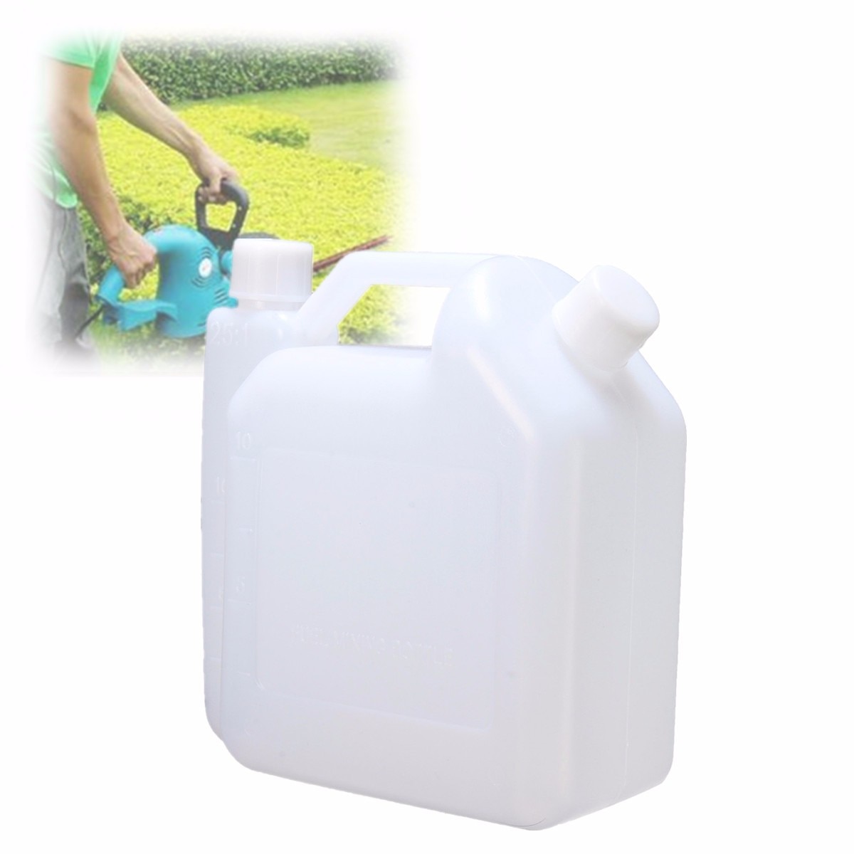 Tanque de 1 litro para botella de mezcla de gasolina y aceite de 2 tiempos para cortadora de motosierra 1:25, tanques de combustible de plástico blanco de 15,5x7,3x16,3 cm