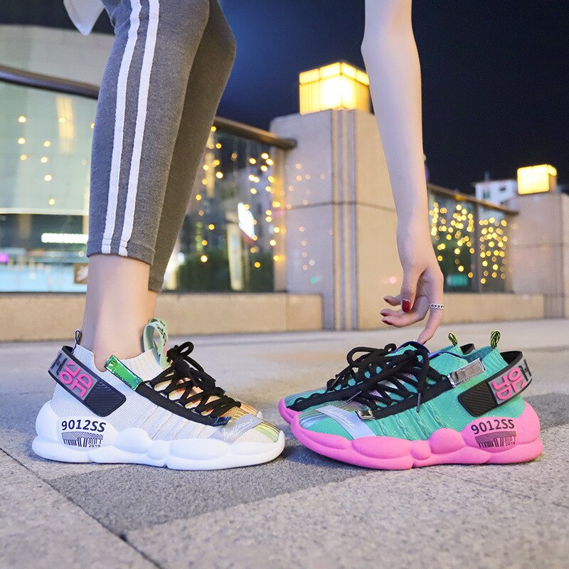 neue Stilvolle Frau Laufschuhe Zunehmende 4CM eins Hohe Ferse Turnschuhe Frauen Höer Plattform Atmungsaktive Sport gehen Mädchen