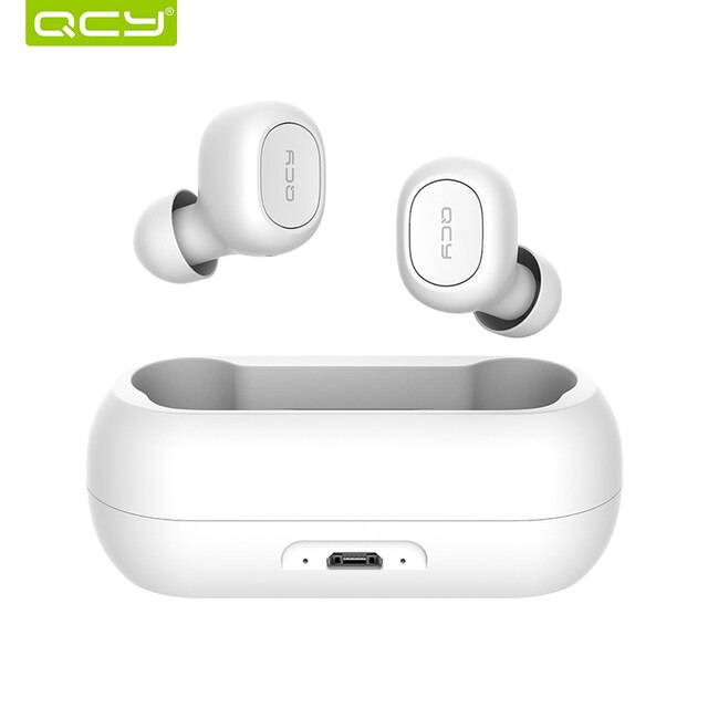 QCY QS1 T1C-auriculares Mini Dual V5.0, inalámbricos por Bluetooth, auriculares genuinos de sonido estéreo 3D con micrófono Dual y caja de carga: Q-QS1-White