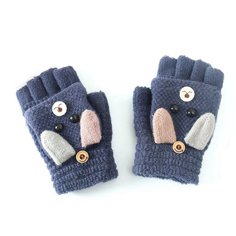 Winter Warm Childrens Gloves Student Kids Cashmere Knitted Flip Half Finger Gloves Girl Boy Cute Cartoon Puppy Crochet Mitten