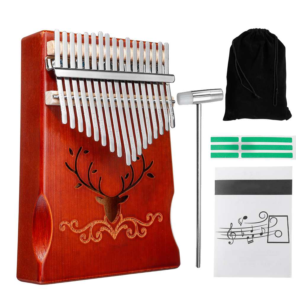 17 Keys Pinetree Wood Mahogany Body Thumb Piano Musical Instrument With Learning Book Tune Hammer for beginner