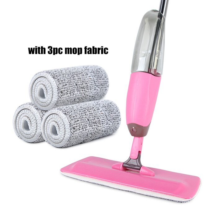 Spray Mop For Floor Clean Window Cleaner 360 Rotating Wooden Ceramic Tile Flat Mops For Home Cleaning Household Microfiber Pad: Pink with 3pcs rags