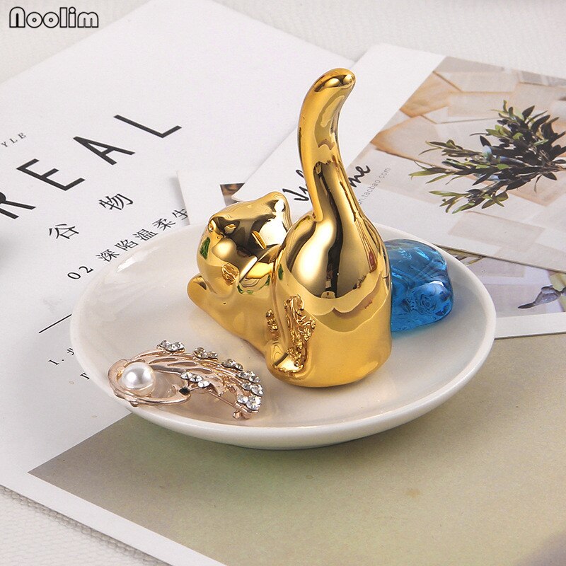 NOOLIM Nette Katze Schmuck Gestell Keramik Schmuck Lagerung Tablett-Ring Halskette Lagerung Tablett Schmuck Palette essen Palette Trockenen Obst Platte