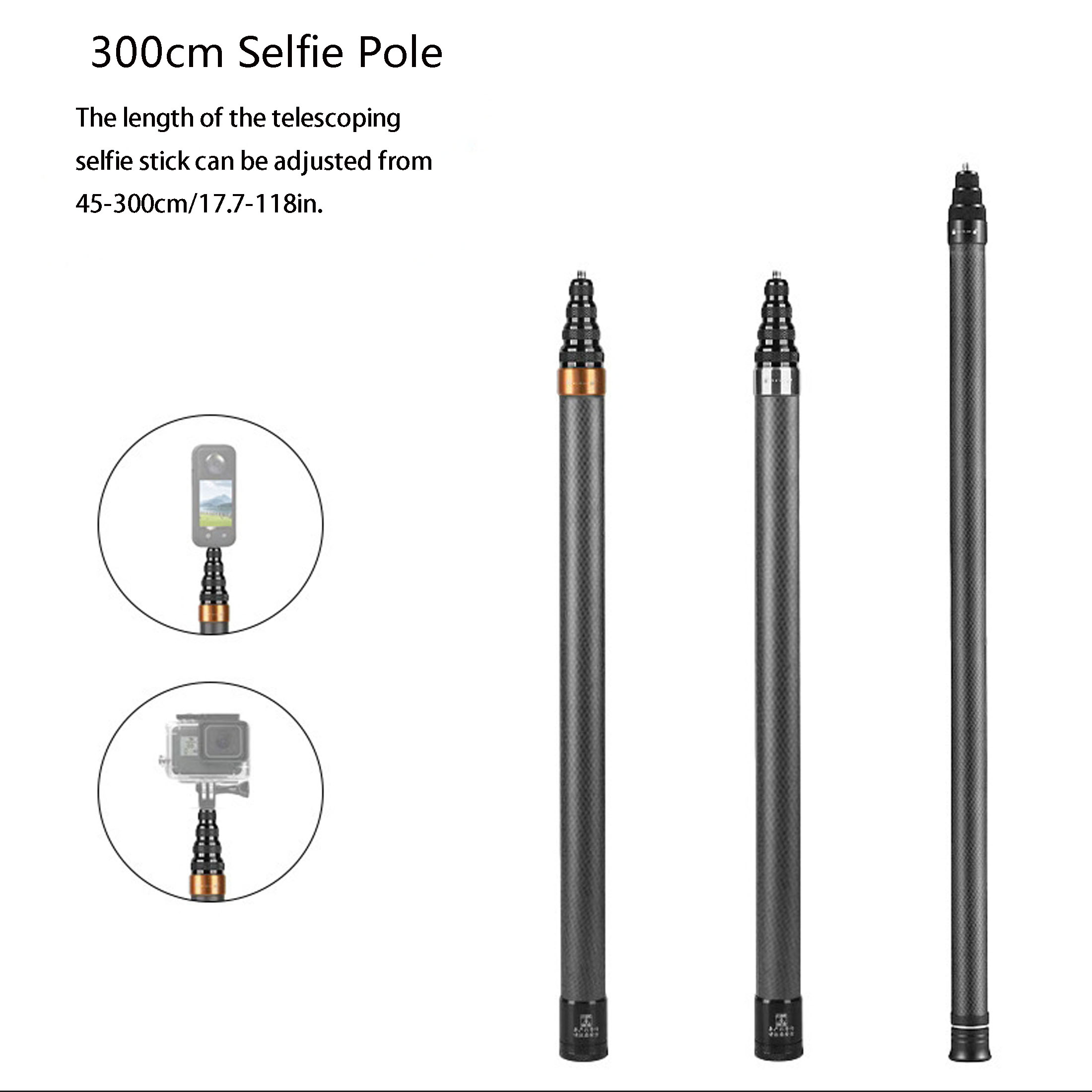 3m selfie-sticks für instagram, 360 x5 x4 x3, 118 zoll lange, unsichtbare carbonfaser-verlängerungsstange für instagram 360 x/one  x2