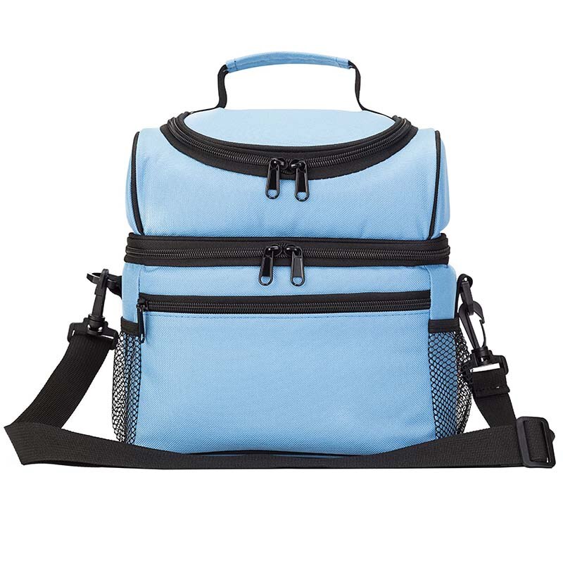 double compartment cooler bag big capacity thermal lunch picnic box ice pack food drinks breast milk insulated carrier cool bag: Blue