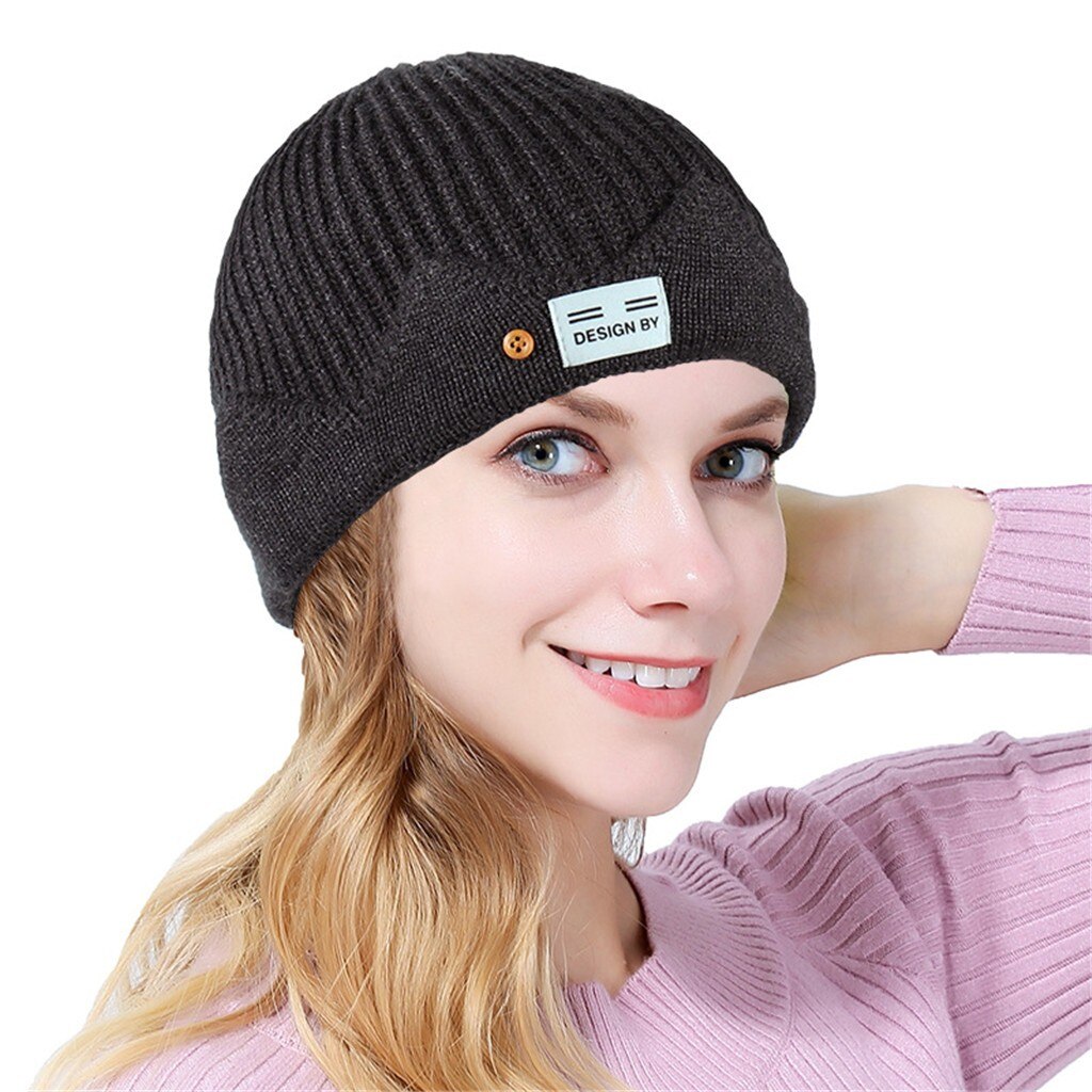 Women Soild India Stretch Turban Hat Button Wool Hair Loss Head Scarf Wrap Autumn Winter Warm Earmuff Colorful Crown Caps: DY