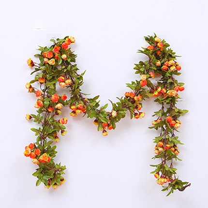 220cm silk rose wedding decoration ivy vine artificial flower arch decoration with green leaf wall garland: style 1Sunset red