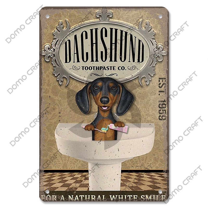 Póster de perros bonitos, carteles de Metal de estaño, placa de Metal Vintage Bulldog Dachshund, decoración artística de pared para cafetería, cocina, jardín y hogar