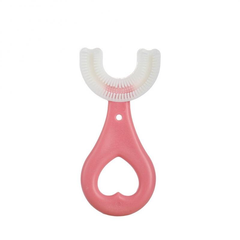 Spazzolini da denti a forma di U in Silicone con manico spazzola per la cura orale per 2-12 anni spazzolini da denti manuali a forma di U all&#39;ingrosso: Pink S