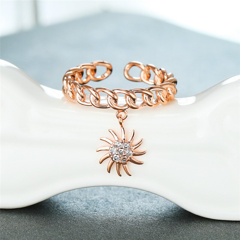 Trouwring Dames - Kristal Zonnebloem Hanger - Geometrisch - 4mm Band - Verlovingsring