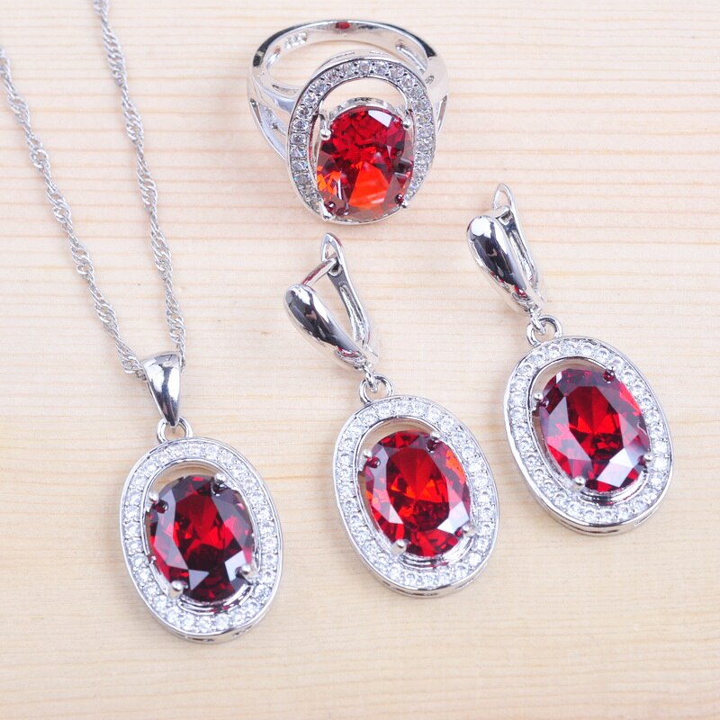Ensemble de bijoux en cristal pour femmes, Style russe, cubique rouge, pendentifs, collier, boucle d&#39;oreille, bijoux de luxe, fête, QZ093: 8