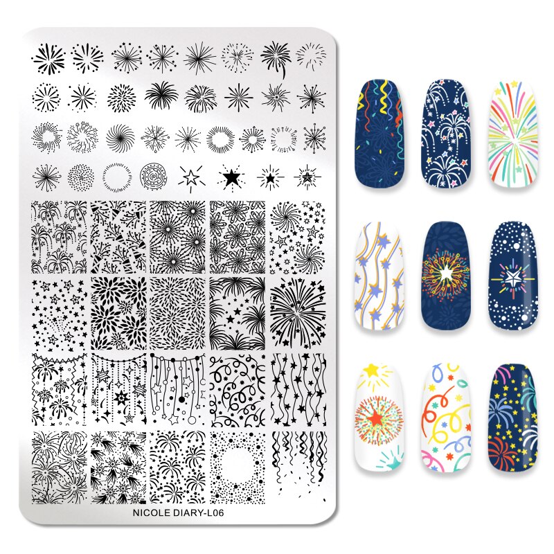 Nicole Dagboek Rechthoek Nail Art Stempelen Platen Rvs Overdruk Feestelijke Diy Poolse Nail Stempel Stencil: 46451