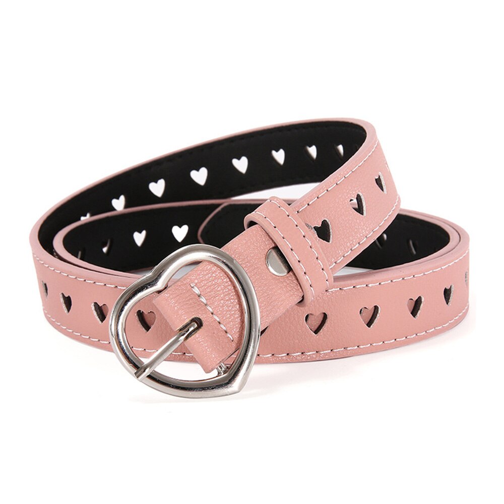 Cinturones de cuero con forma de corazón para mujer, accesorio Retro de celebridad de Internet, hebilla de Metal, color rosa, 2,3 cm de ancho, AK028: Pink