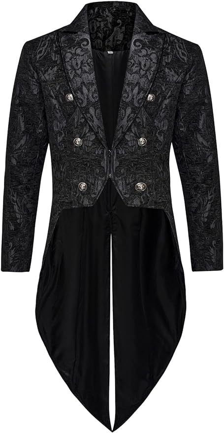 Thopil Men's Steampunk Vintage Tailcoat Jacket Gothic Victorian Frock Coat Costume: XXL / black