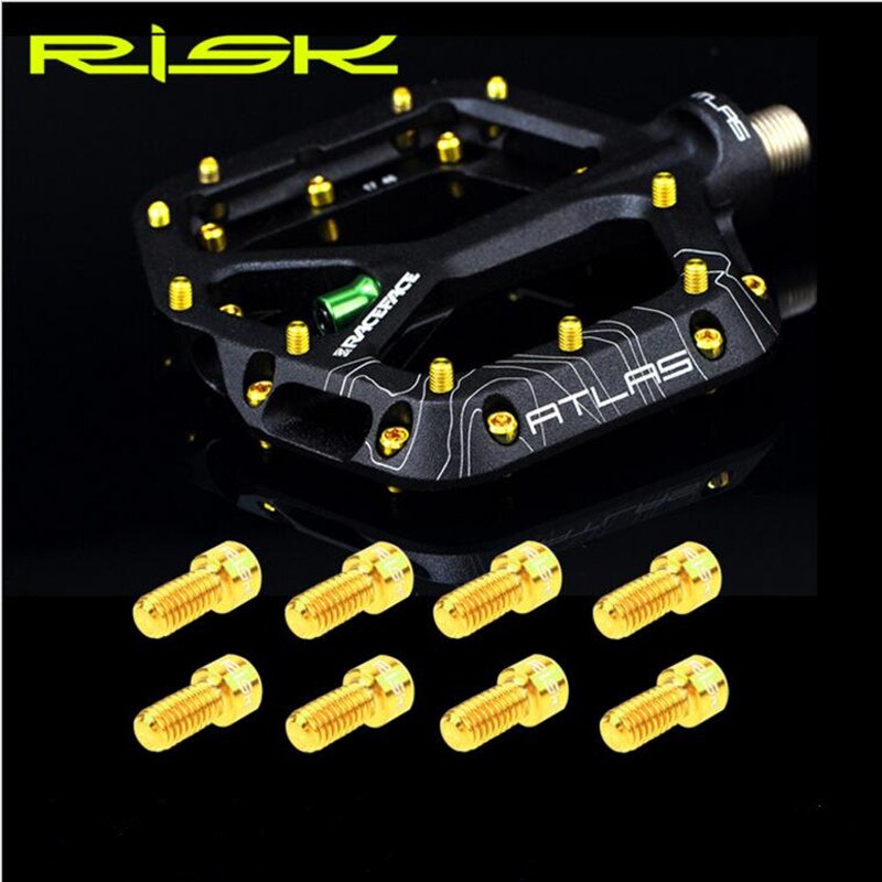 Parafusos de pedal de bicicleta antiderrapante, 8 peças de liga de titânio m4 tc4, downhill, mtb, bmx, parafusos para pedal de bicicleta