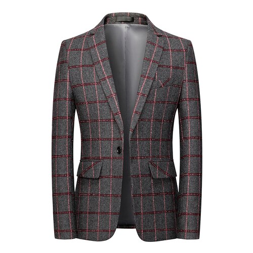 Blouson de costume pour homme, lisible, costume pour homme sauvage, veste de à la , imprimé à carreaux, coupe cintrée, manteau masculin: Dark Brown / XXXL