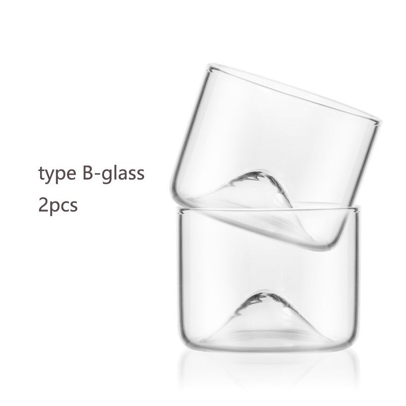Mountain Whiskey Glass Cup Minimalist Wooden Base Rocks Beer Wine Glasses Juice Cup Bar Hotel Drinkware: 2pcs type B
