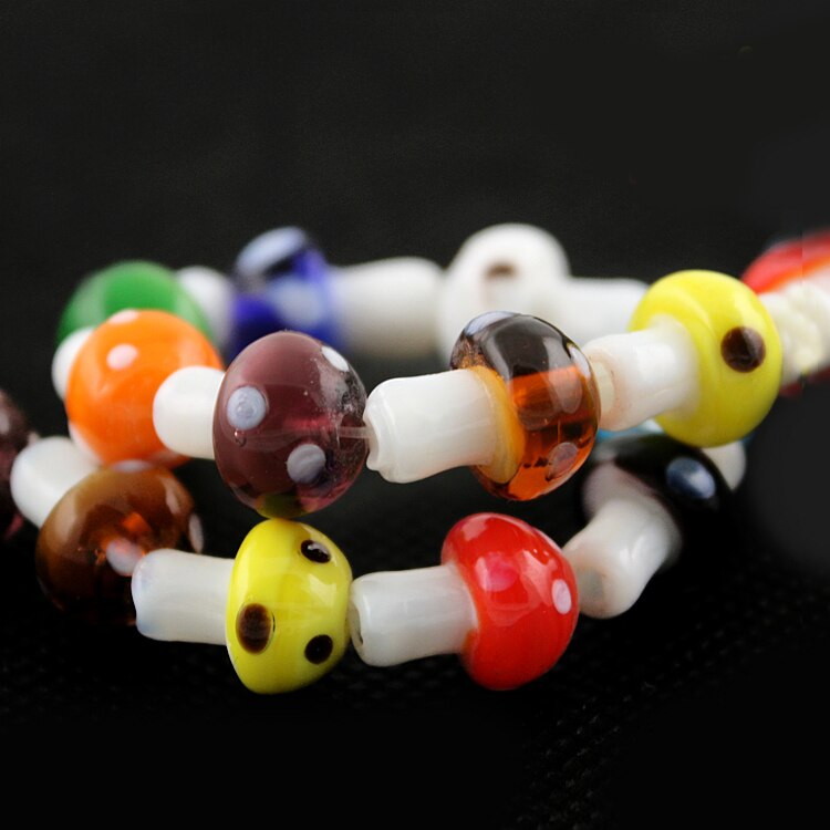 NiceBeads 10x12mm Red White Yellow Green Purple 20pcs Mixed Random Colors Lampwork Glass Mushroom Beads Fit Beading Jewelry DIY