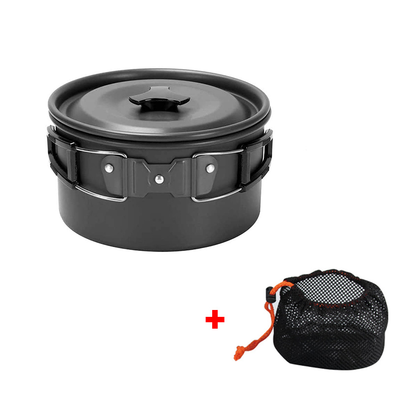 Camping Cookware Kit Outdoor Aluminum Cooking Set Water Kettle Pan Pot Bowl Travelling Hiking Picnic BBQ Tableware Equipment: Pot Black