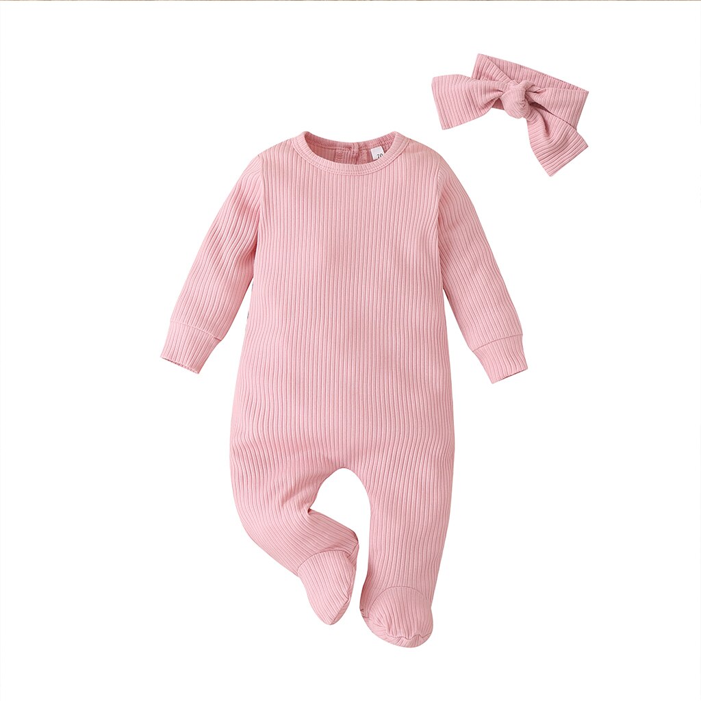 Hipac Baby Jongens Een Stuk Hoofdband Herfst Winter Lange Mouw Jumpsuit Katoen Peuter Kleding Baby Rompertjes Kinderen Springen: Pink / 90