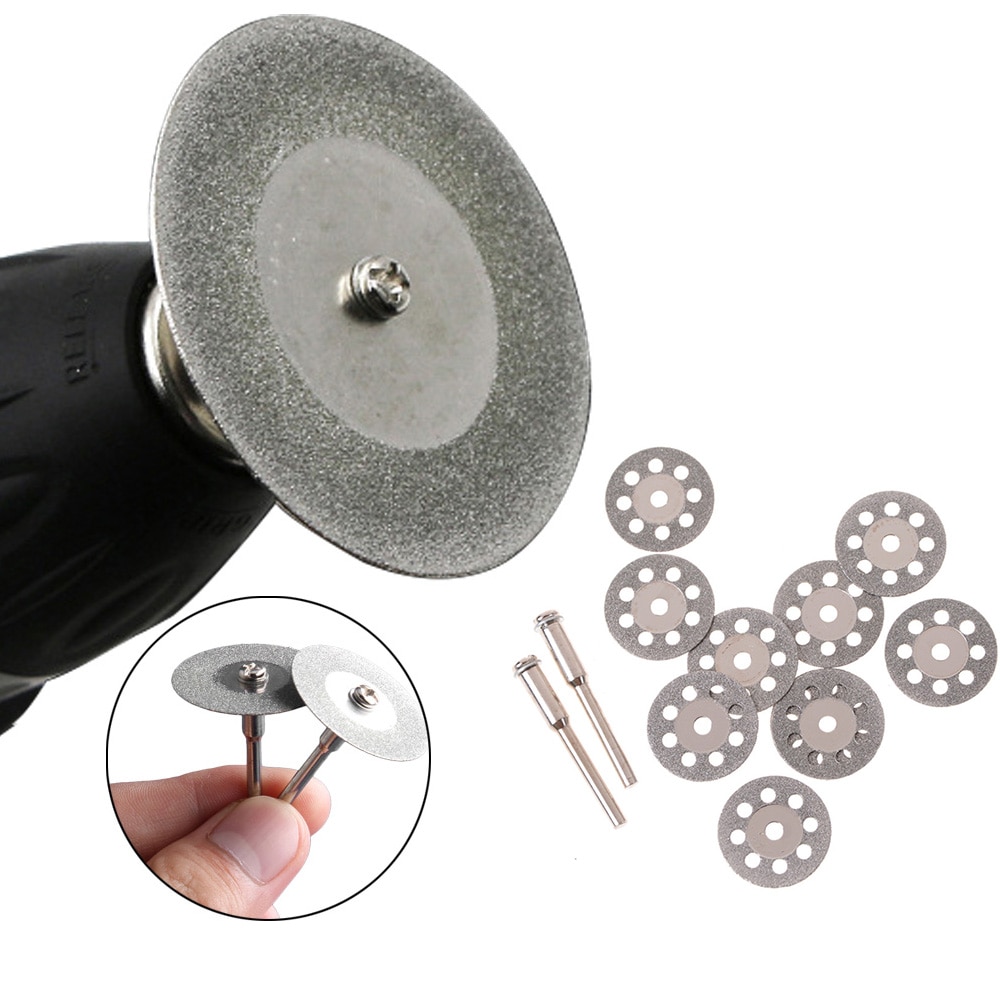 Nueva 10 Uds 22mm Mini punto de corte de diamante de herramienta rotativa de corte de disco discos herramientas de bricolaje accesorios para Dremel con 2 uds rod