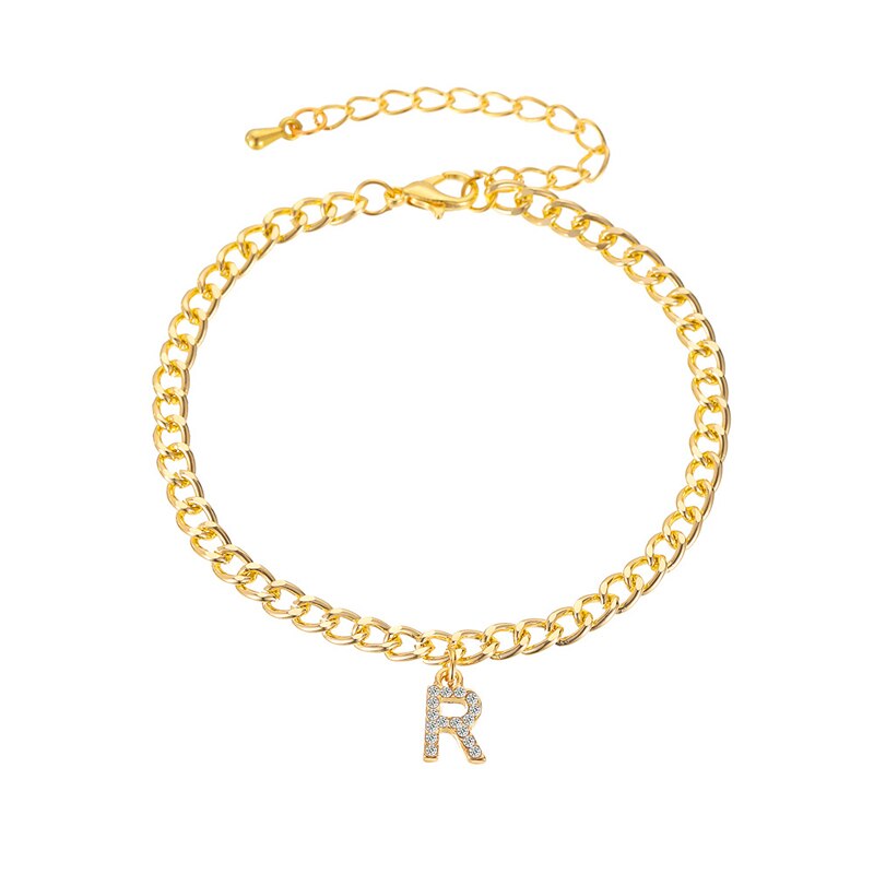 Goud Kleur Chain Eerste Enkelbandje Vrouwen Crystal Brief Enkelband Tennis Voet Sieraden: R