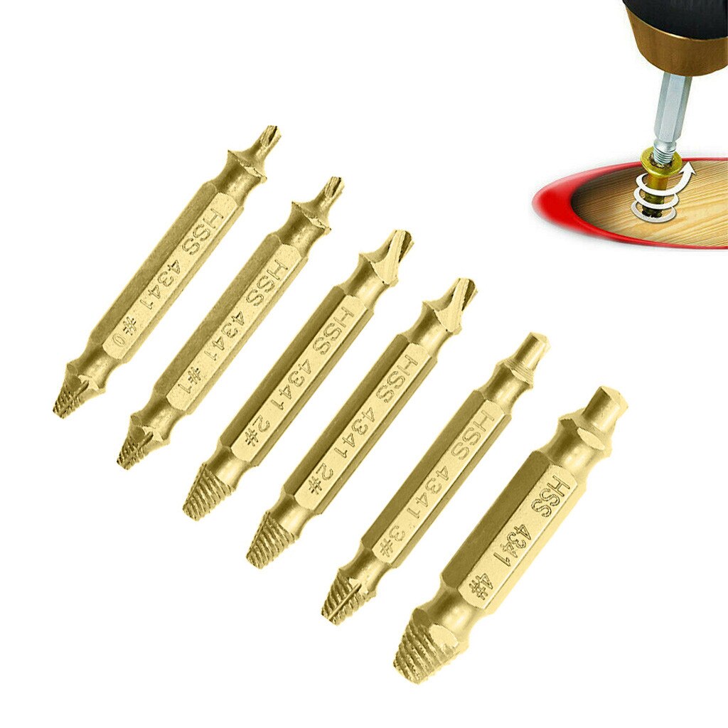 T# 6pcs Material Damaged Screw Extractor Drill Bits Guide Set Broken Speed Out Easy Out Bolt Stud Stripped Screw Remover Tools