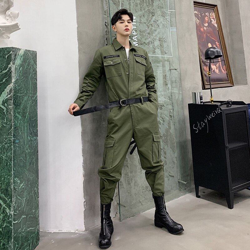 automne angleterre style unique décolleté cravate barboteuse pantalon hommes décontracté lâche barboteuses pantalons pour hommes scène Hiphop costumes
