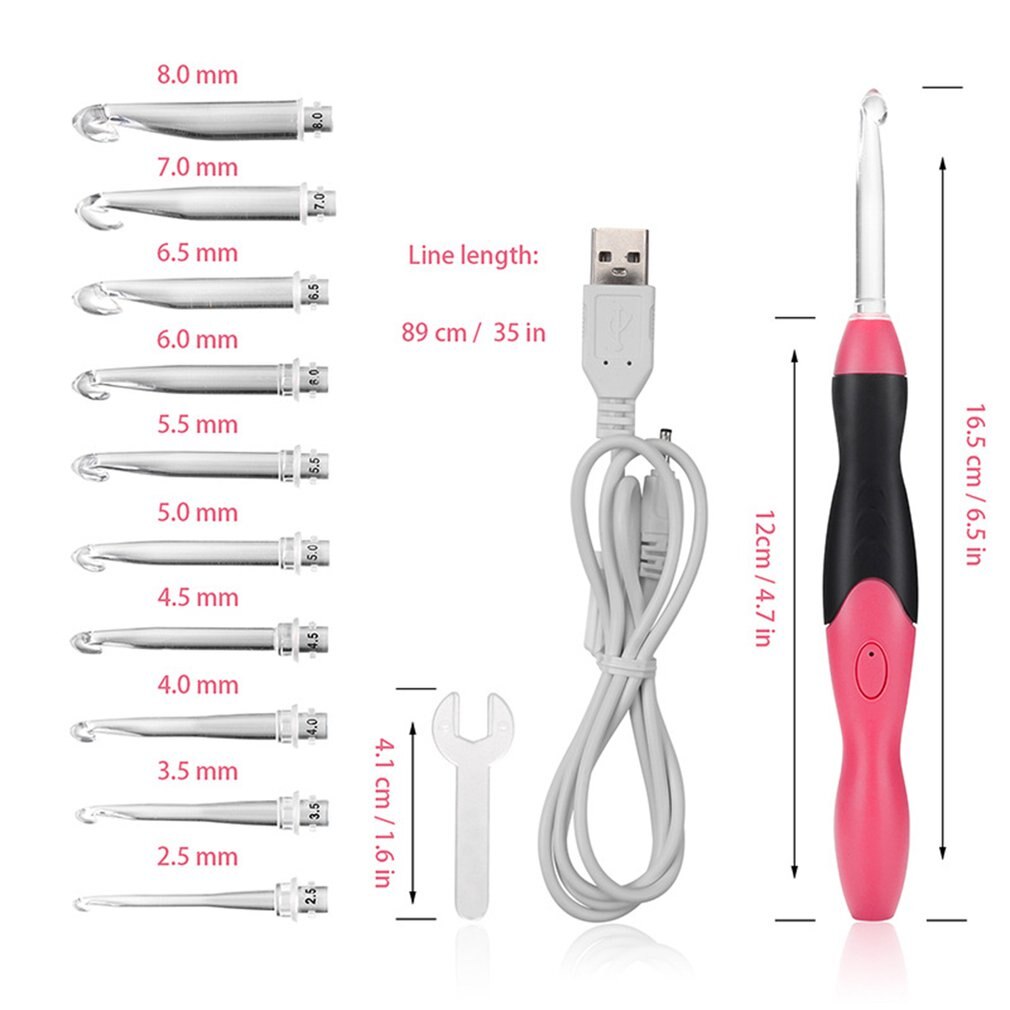 11 In 1 Light Crochet Hook Rechargeable LED Knitting Tool Needle USB Knitting DIY Sweater Sewing Accessories