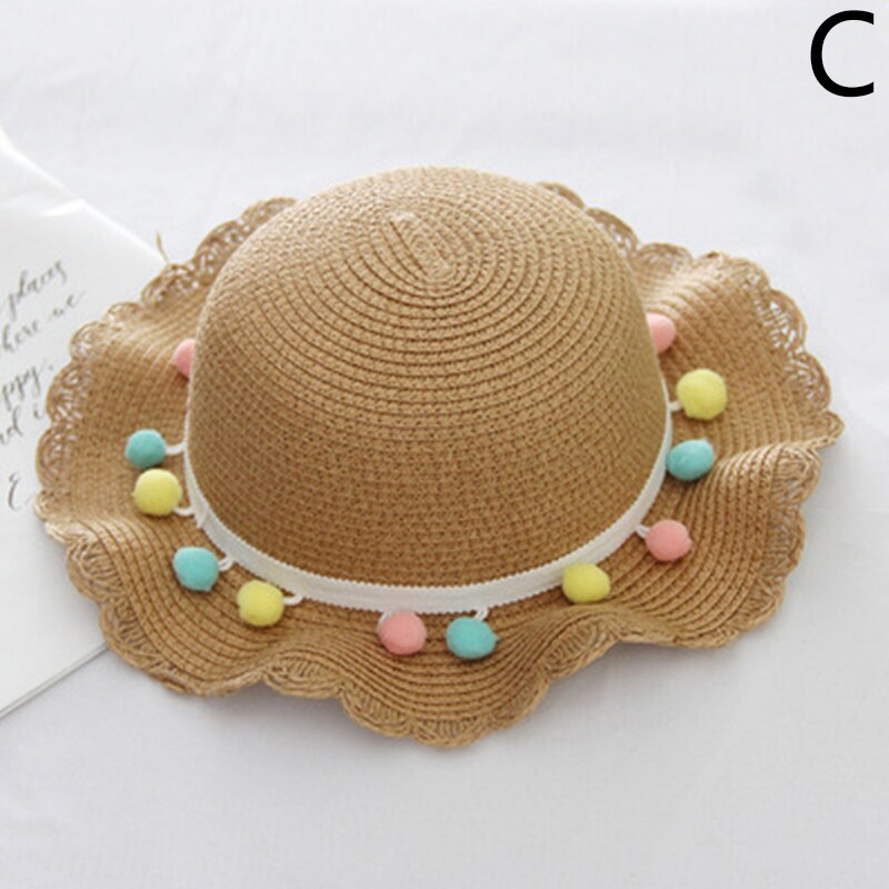 Gorro para el sol niña niños sombrero de paja protector solar de verano linda princesa niñas hecho a mano playa sombreros mujer pescador Cap: C
