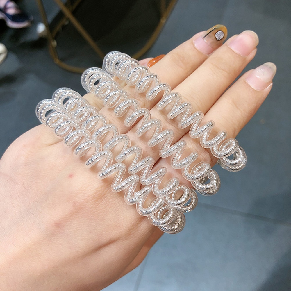 1 stuk parels elastische haarbanden meisjes haaraccessoires rubberen band hoofddeksels haarkoord spiraalvorm haarelastiekjes gom telefoondraad