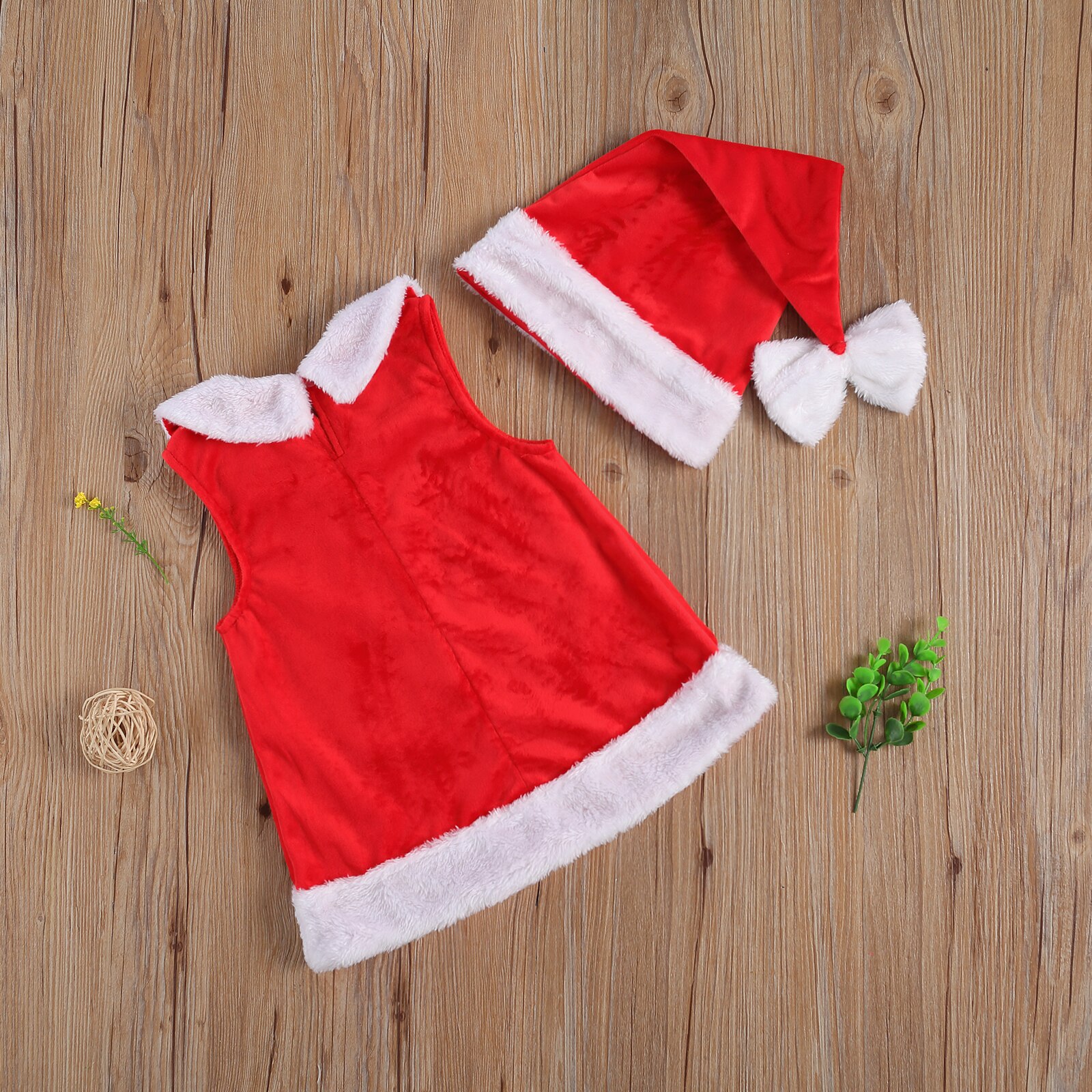 2pcs Christmas Party Baby Girls Boys Vest Tops Clothes Collar Fleece Sleeveless Tops+Hat 2pcs Toddler Infant Costumes 0-3Y