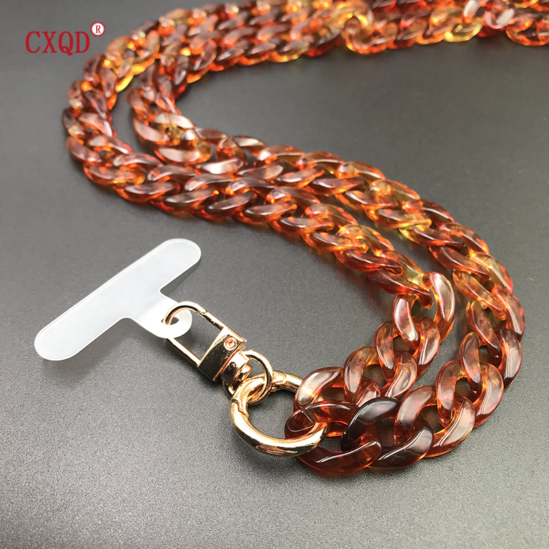 Cordón de teléfono antipérdida con biselado de 120cm, correa para el cuello, cadena acrílica portátil colorida para teléfono móvil, accesorios, al aire libre: Chapado en rodio