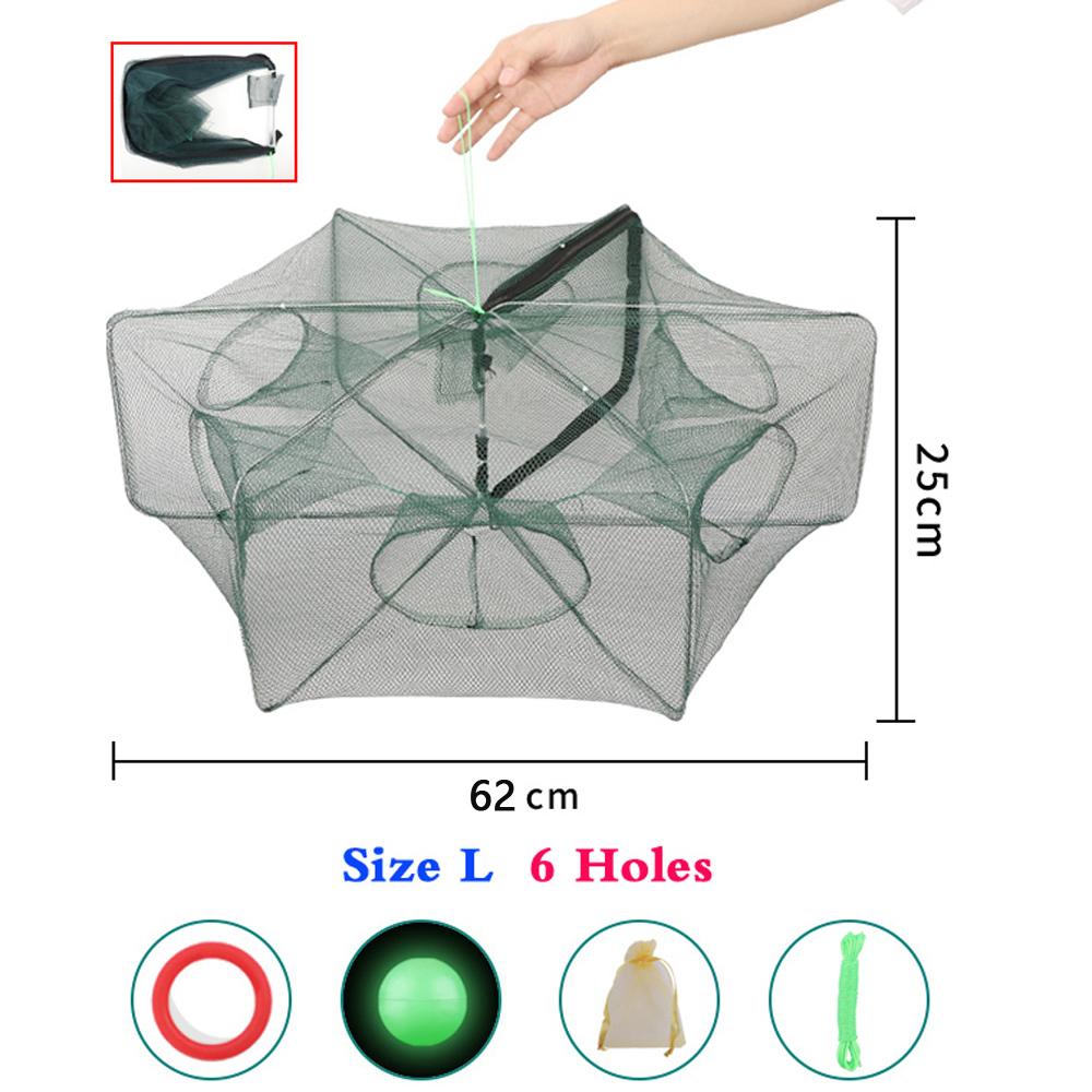 6/8/12/20 Holes Casting Fishing Net Crayfish Catcher Crab Cage Nylon Network Foldable Mesh for Catch Fish Tool Trap Landing Nets: PURPLE