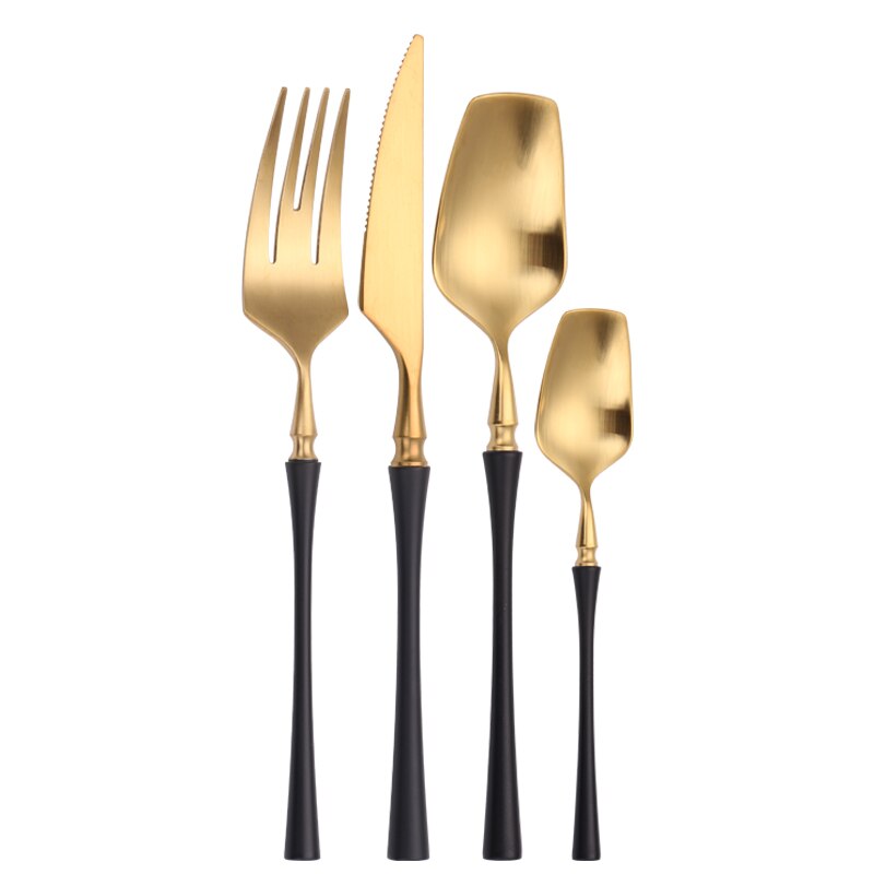 Matte Gold Cutlery Set 4 Pieces Spoons Forks Knives Flatware Cutlery Sets 18/10 Stainless Steel Cutlery Set Golden Tableware Set: black gold 4pcs