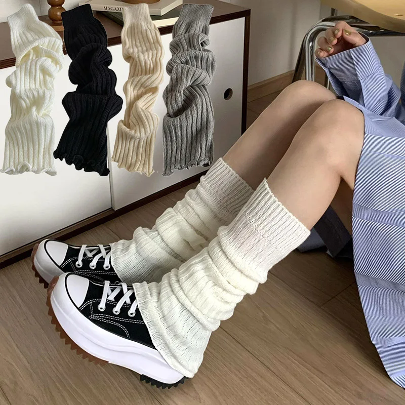Calentadores de piernas de Lolita japonesa para mujer, calentadores de tobillo para niñas, calcetines largos góticos Y2K, calcetines finos de punto para Cosplay, 57cm