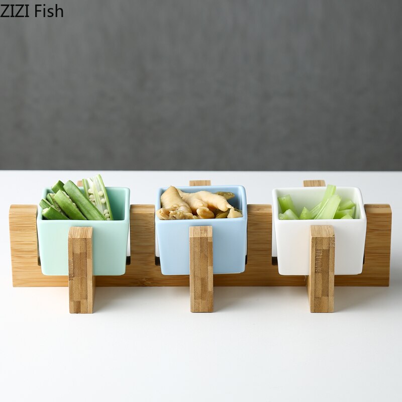 Ceramic Snack Platter Solid Color Dessert Bowl Japanese Taste Dish Home Desktop Dried Fruit Tableware Combination