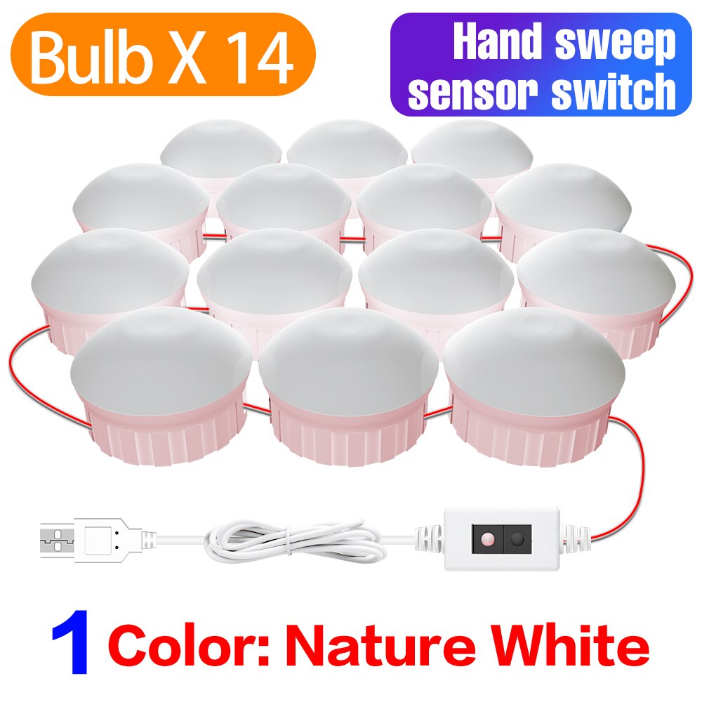 Makijaż lampka nad lustro lusterko łazienkowe z oświetleniem doprowadziło lampa USB Hollywood toaletka oświetlenie robić dekoracji wnętrz ściemniana lampa ścienna doprowadziło: B-różowy-dłoń-14Bulb