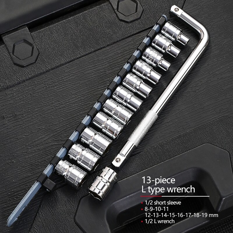 Socket Ratchet Car Repair Tool Wrench Set Head Ratchet Pawl Socket Spanner Screwdriver Metalworking Tool Kit: 13PCS SET A