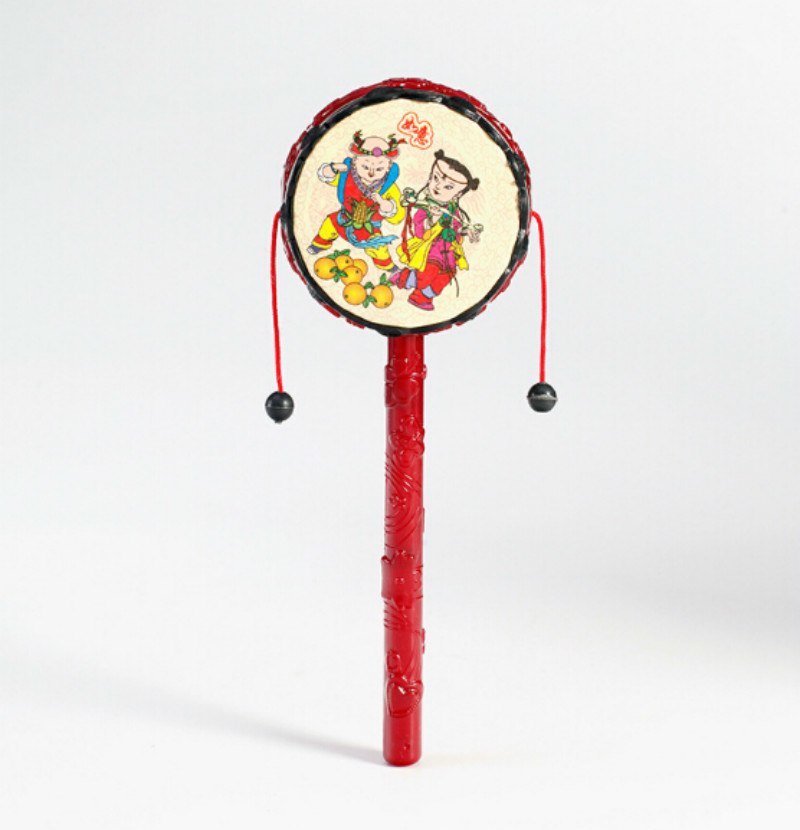 Tranditonal chocalho-tambores conjuntos martelo brinquedos vermelho china bebê tambor martelo chocalho bebê voz brinquedos para o divertimento