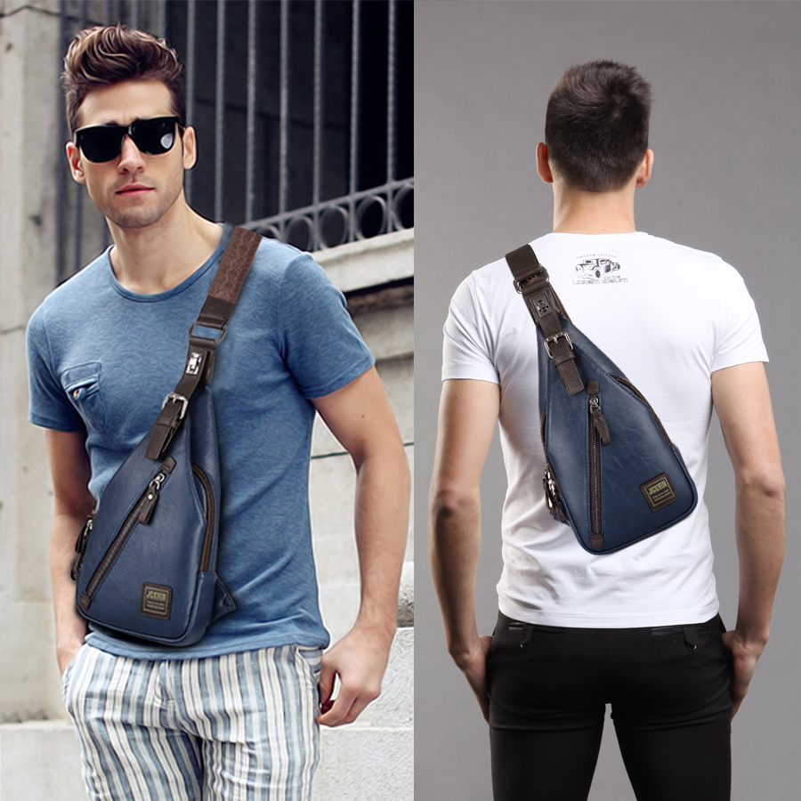 JackKevin Männer der Crossbody-tasche Diebstahlsicher Drehbare Taste Öffnen Leder Brust Taschen Männer Schulter Taschen Brust Taille Pack